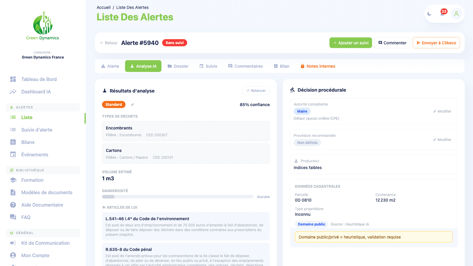 Qualification IA des signalements dans l'écosystème Green Dynamics