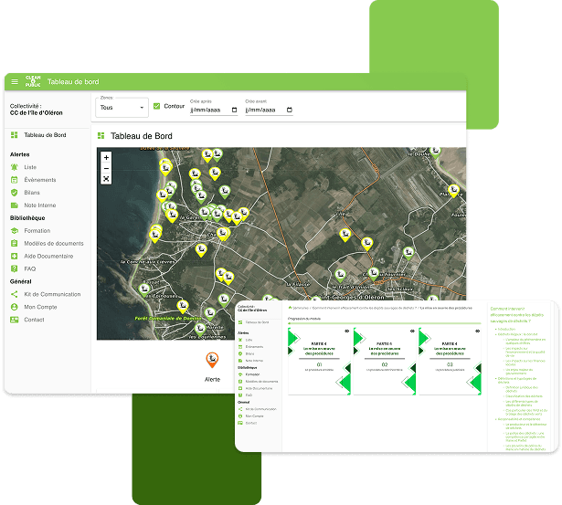 Vue de pilotage Clean4Public avec carte, alertes et procédures